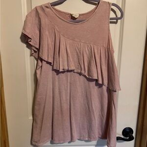 Women's Pink Ruffle Top Size Large off the shoulder